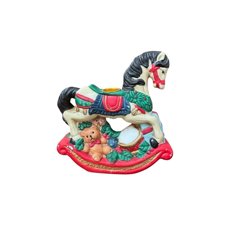 Vintage Ceramic Carousel Horse Small Taper Candle Holder Christmas Decor Midwest